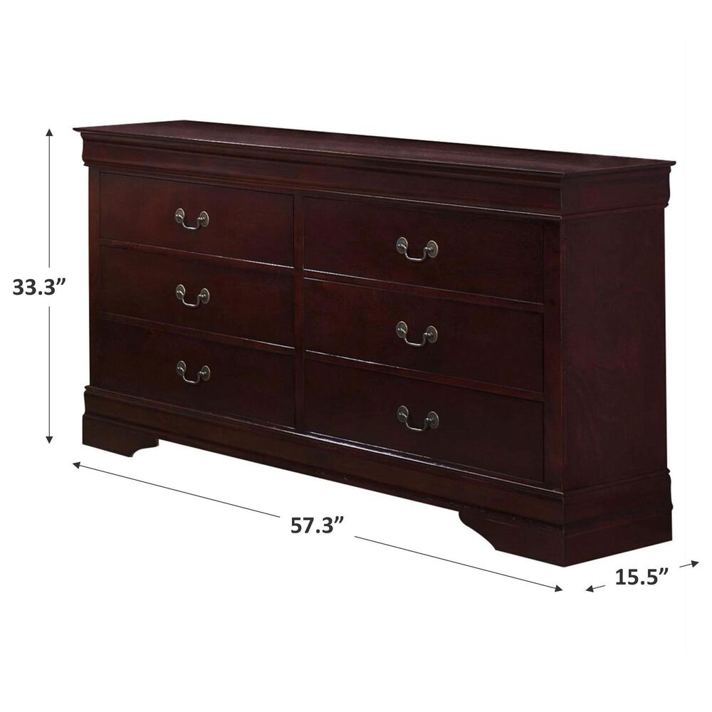 Crown Mark Louis Philip 6 Drawer Dresser in Cherry, , large