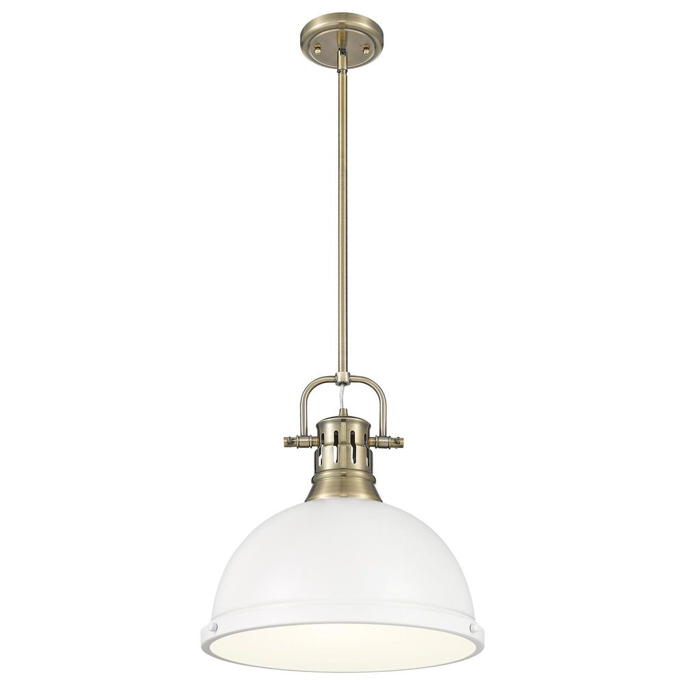 Golden Lighting Duncan 1-Light Pendant with Rod and Matte White Shade in Aged Brass, , large