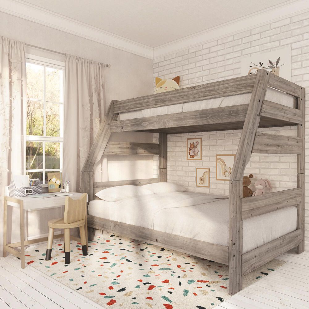 Timber Point Bunkhouse Twin over Full Bunk Bed in Driftwood Gray, , large