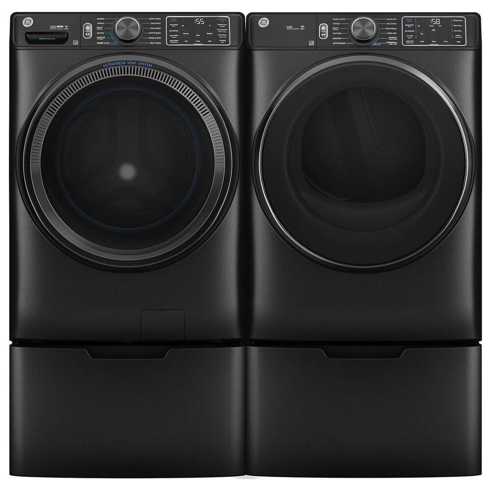 GE Appliances 5 Cu. Ft. Front Load Washer and 7.8 Cu. Ft. Gas Dryer Laundry Pair with 16" Pedestal in Carbon Graphite, , large