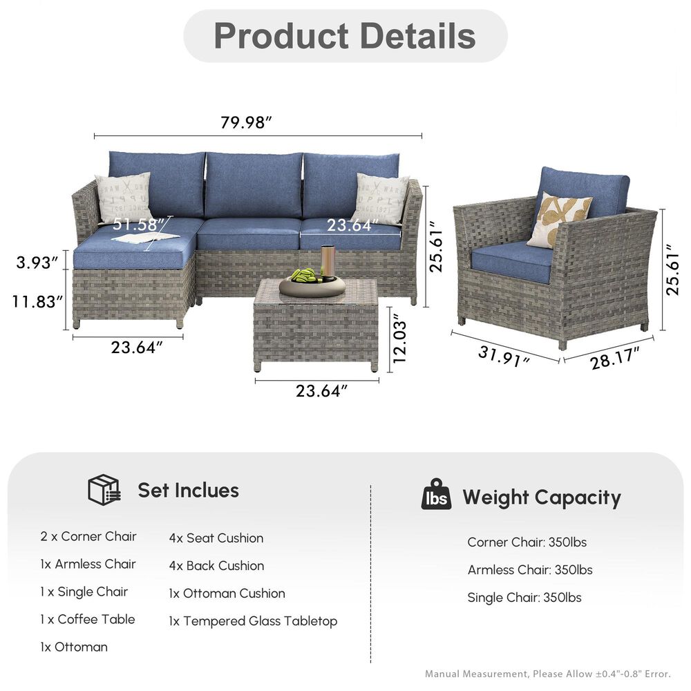 HOMLUX 6-Piece Patio Conversation Set in Denim Blue, , large