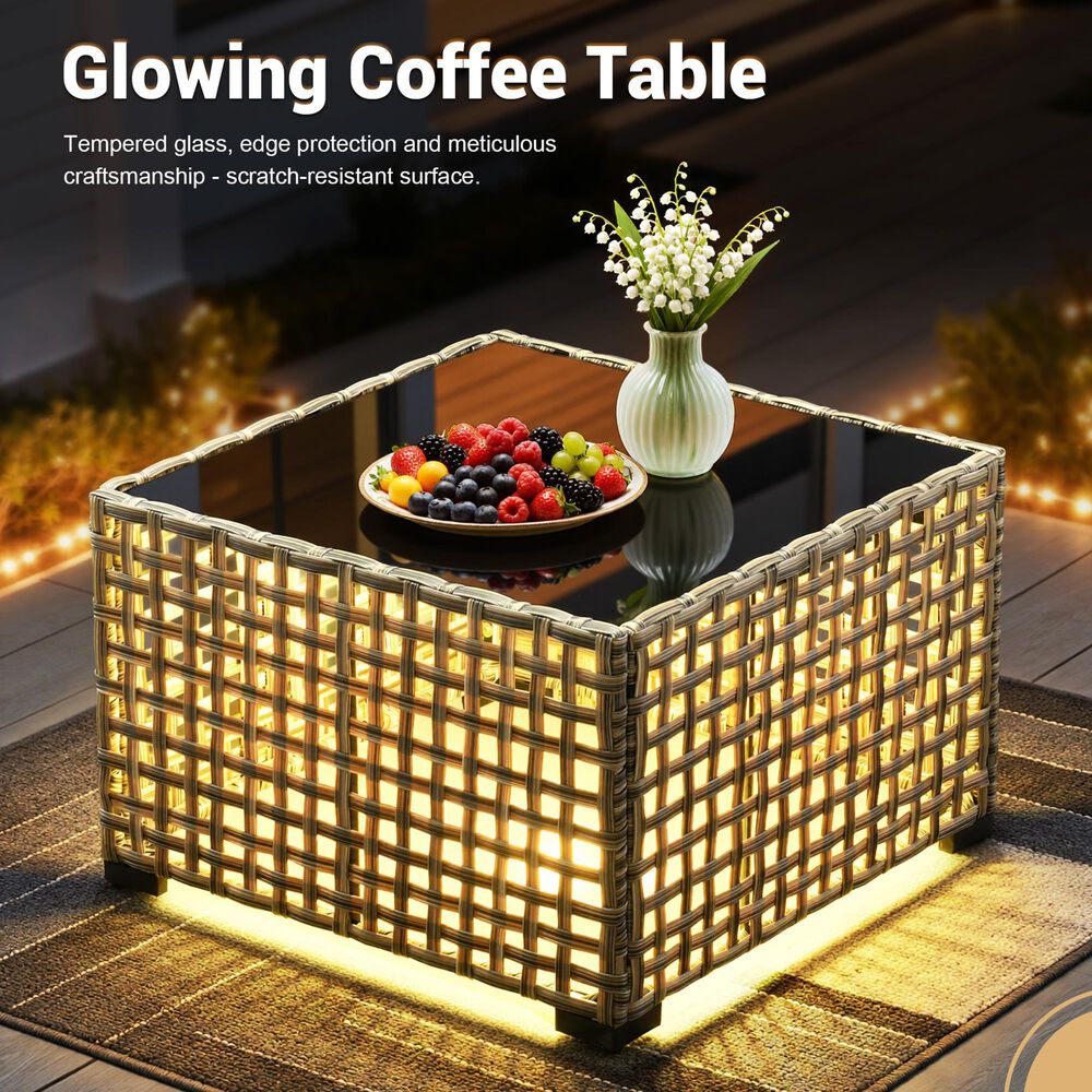HOMLUX 11-Piece Patio Conversation Set with LED Coffee Table in Black, , large