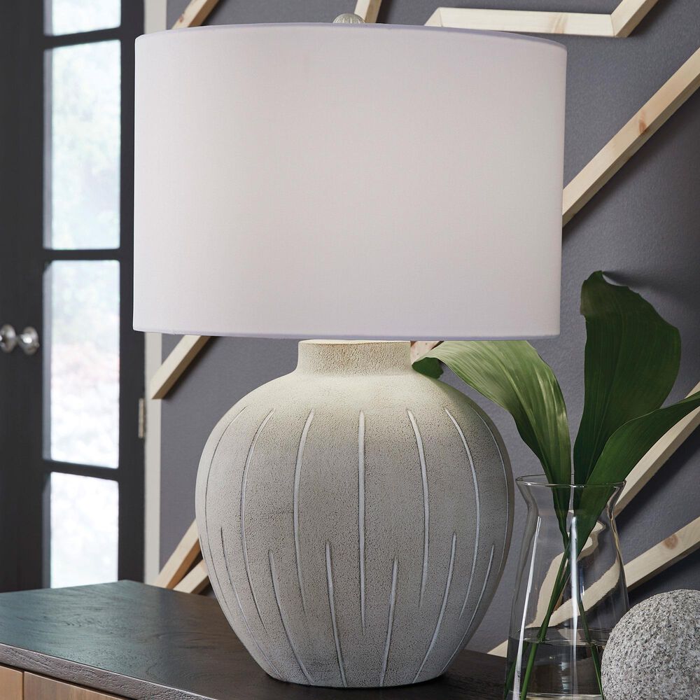 Ashley Calbert Poly Table Lamp in Warm Gray and Antiqued White, , large