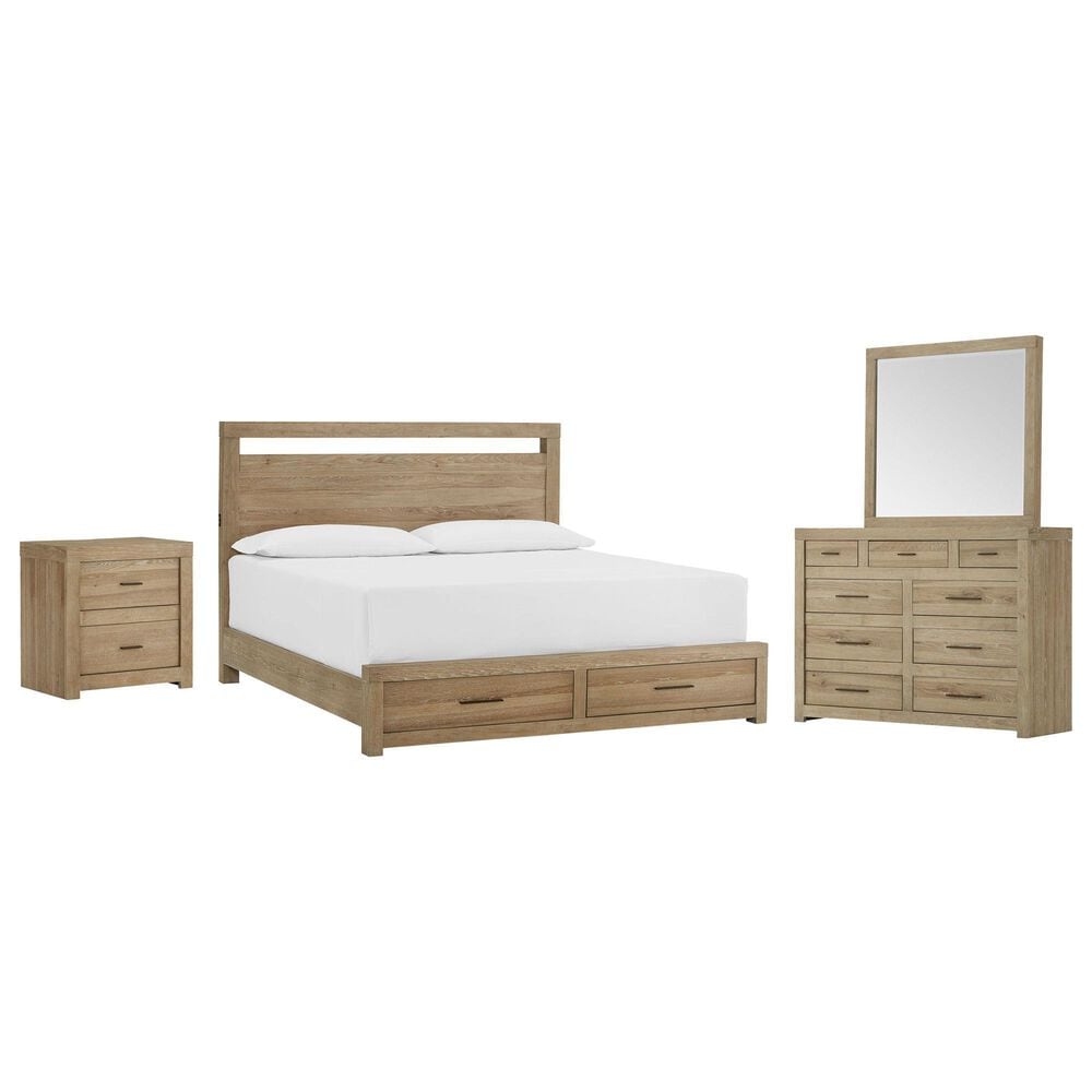 Riva Ridge Modern Loft 4-Piece King Storage Bedroom Set in Khaki, , large