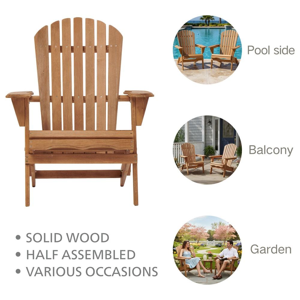 Hearth and Haven Outdoor Folding Adirondack Chair in Light Brown (Set of 2), , large
