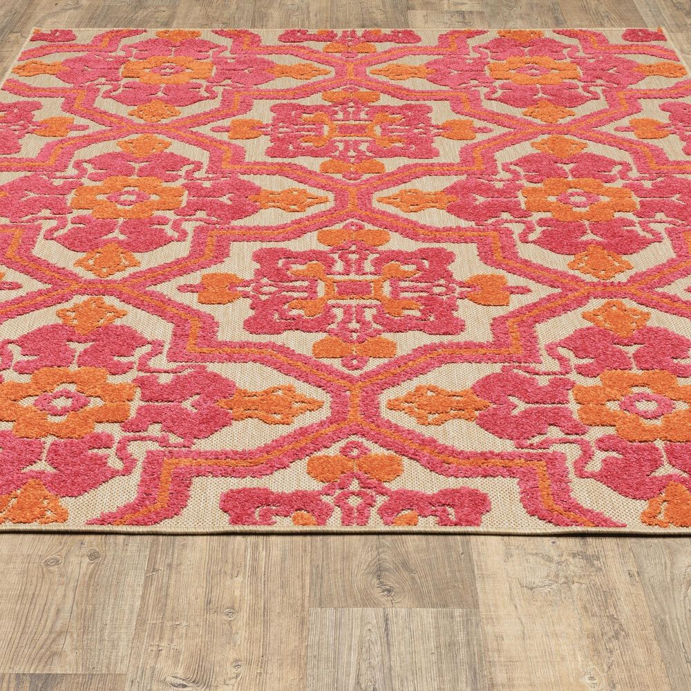 Oriental Weavers Cayman Sand and Pink 3'10" x 5'5" Indoor/Outdoor Area Rug, , large