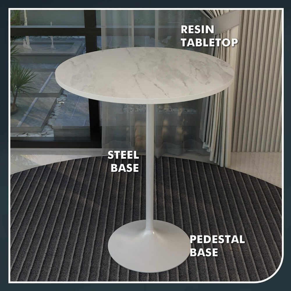 Leisuremod Verve 36&quot; Round Bar Height Dining Table with Resin Top in White - Table Only, , large