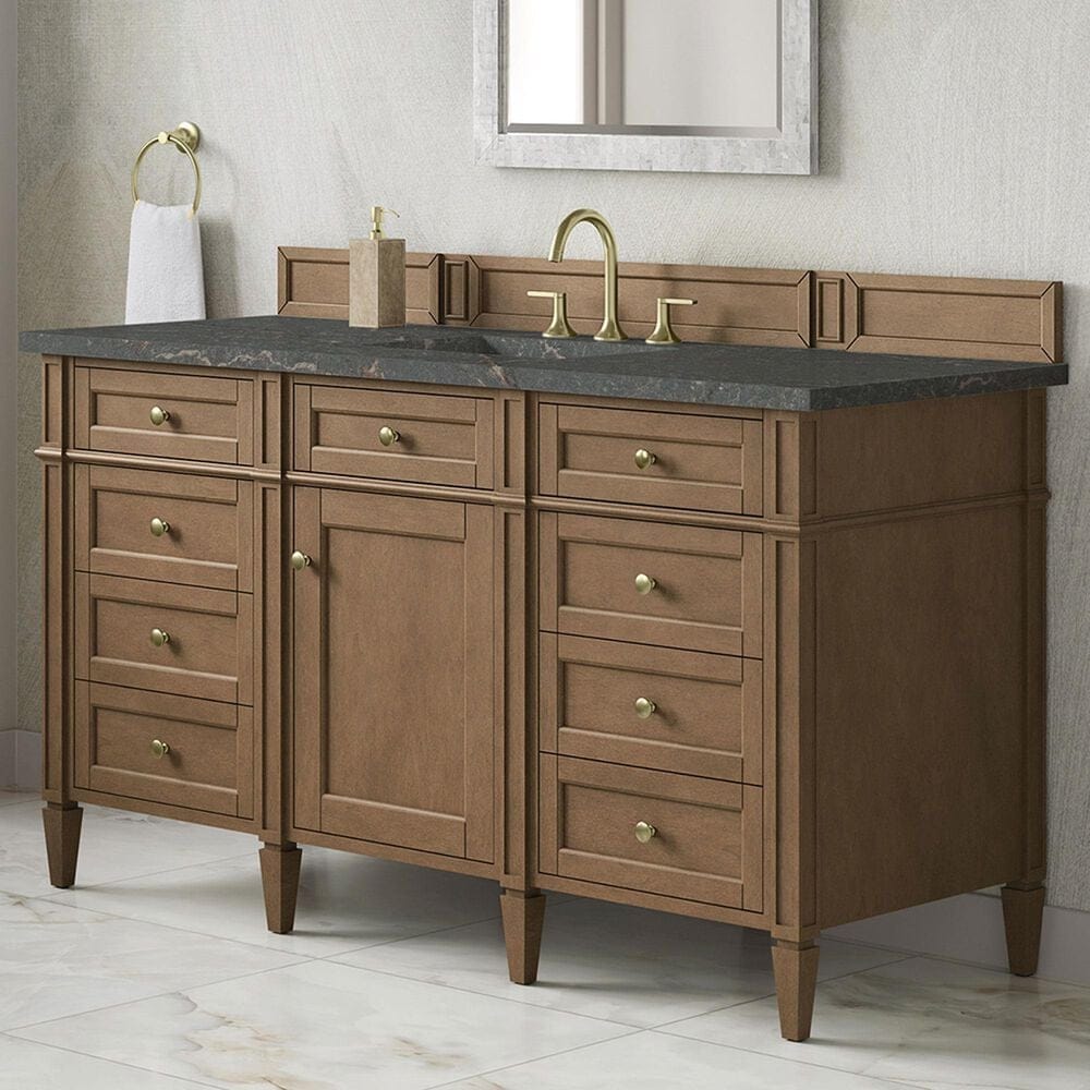 James Martin Brittany 60" Single Bathroom Vanity in Pecan with 3 cm Parisien Bleu Silestone Top, Rectangular Sink and FreePower Wireless Charger, , large