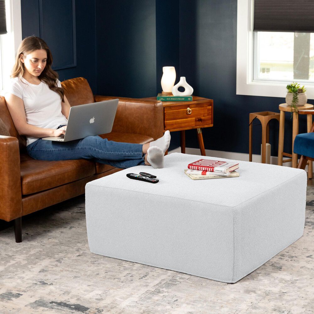 Jaxx Fairlie Boucle Fabric Ottoman in White, , large
