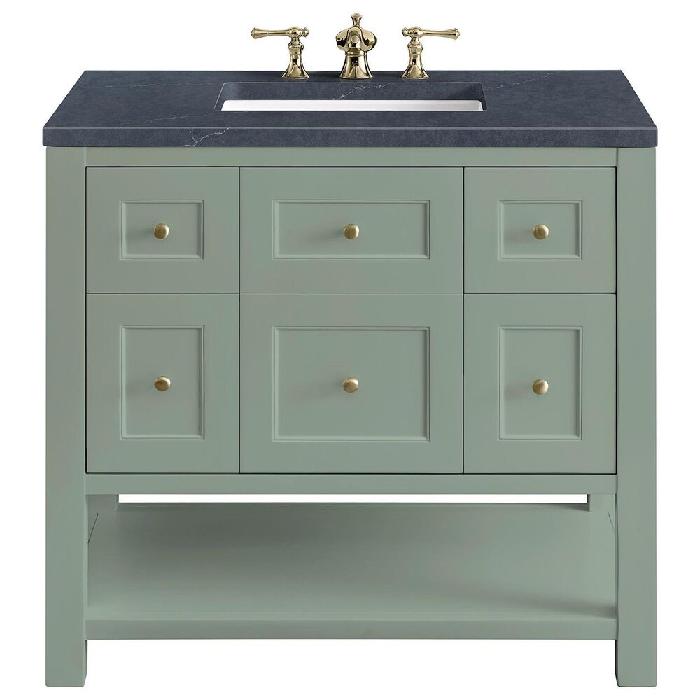 James Martin Vanities Breckenridge 36" Single Bathroom Vanity in Smokey Celadon with 3 cm Charcoal Soapstone Quartz Top and Rectangular Sink, , large