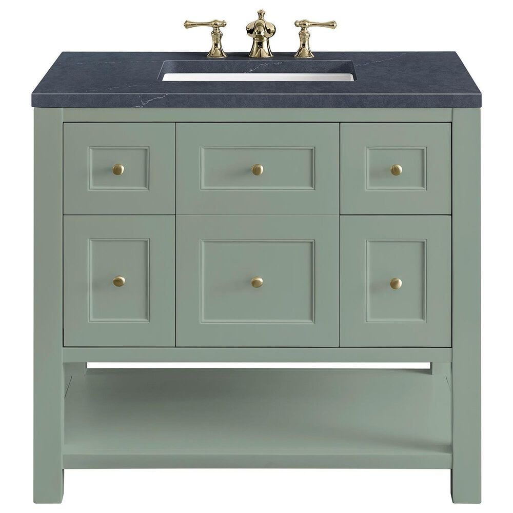 James Martin Vanities Breckenridge 36" Single Bathroom Vanity in Smokey Celadon with 3 cm Charcoal Soapstone Quartz Top and Rectangular Sink, , large