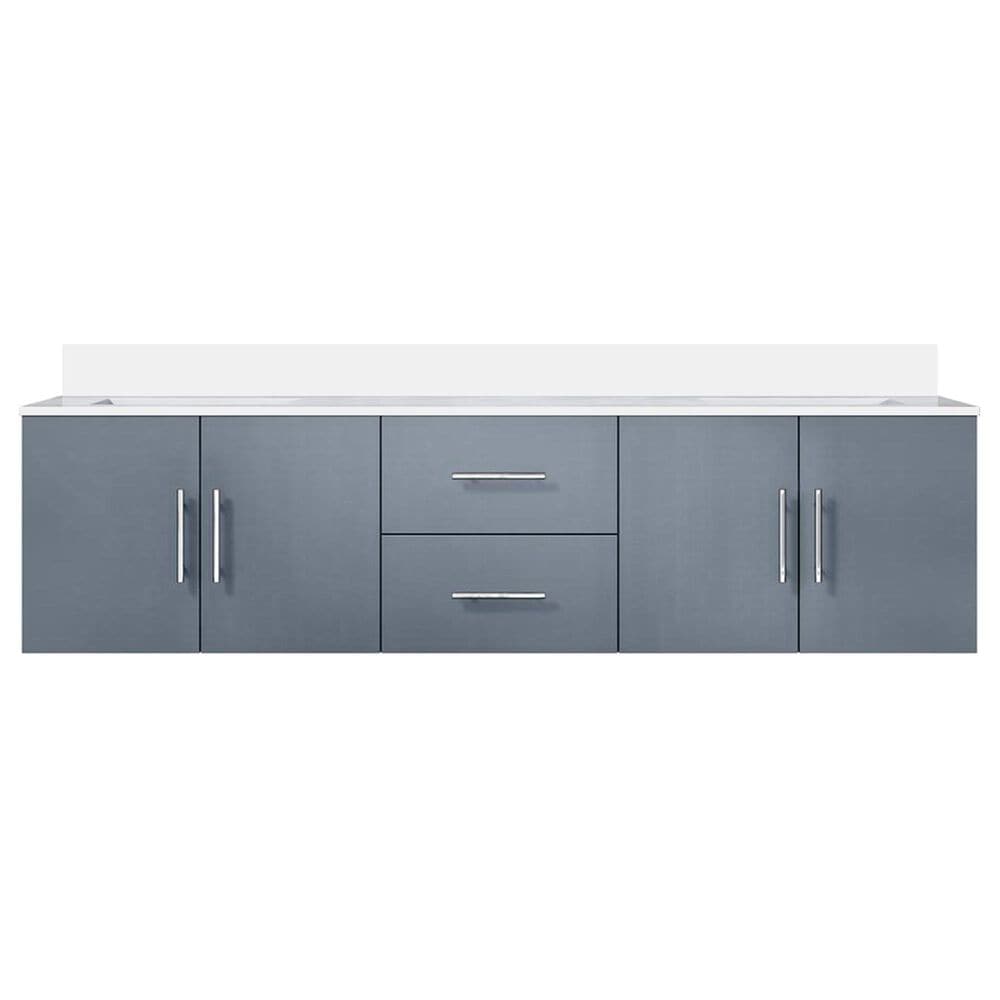 Lexora Home Geneva 72&quot; Double Bathroom Vanity in Dark Grey with 2 cm White Quartz Top and Rectangular Sinks, , large