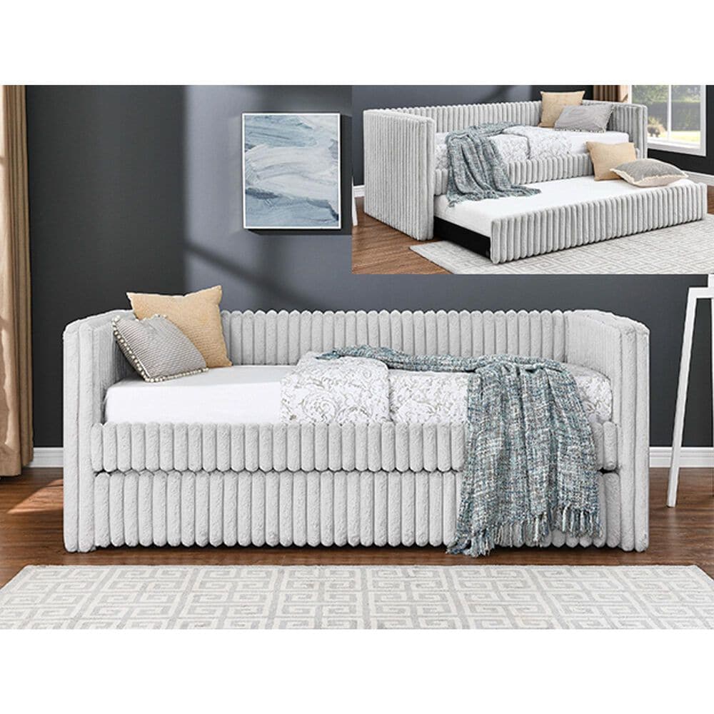 Crown Mark Hailey Daybed with Trundle in Light Grey, , large