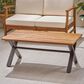 Hearth and Haven Outdoor Coffee Table with Metal X-Frame Base in Brown and Black, , large
