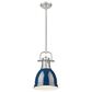 Golden Lighting Duncan 1-Light Small Pendant with Rod and Matte Navy Shade in Pewter, , large