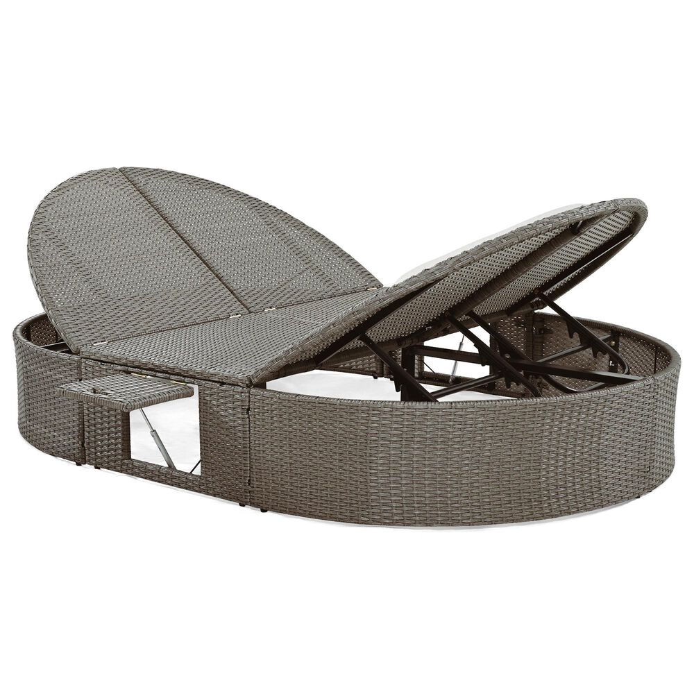 HOMLUX 2-Person Outdoor Daybed with Adjustable Backrests and Foldable Cup Trays in Gray, , large