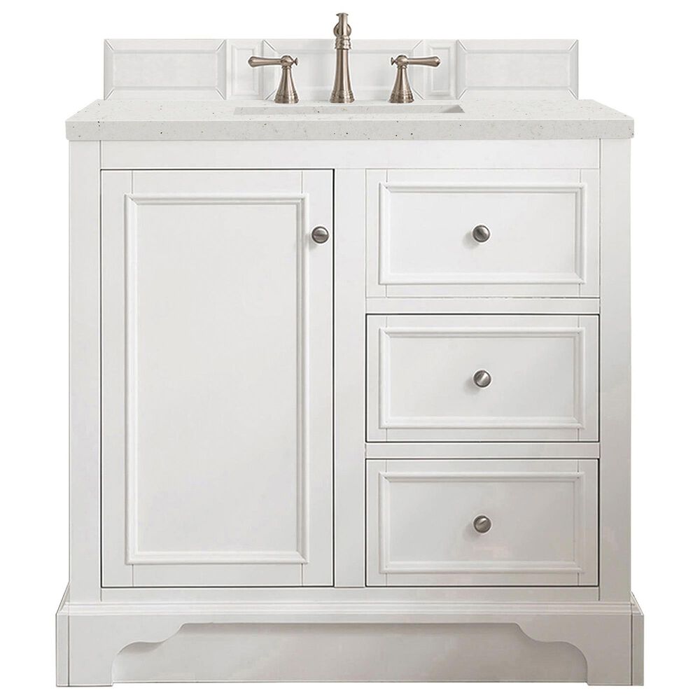 James Martin Vanities De Soto 36" Single Bathroom Vanity in Bright White with 3 cm Lime Delight Quartz Top and Rectangular Sink, , large
