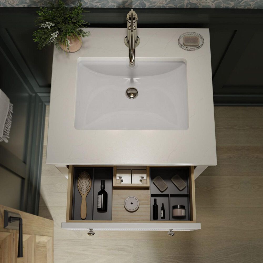 Kohler Malin 24" Single Bathroom Vanity in White with Single Hole 3 cm White Quartz Top and Rectangular Sink, , large