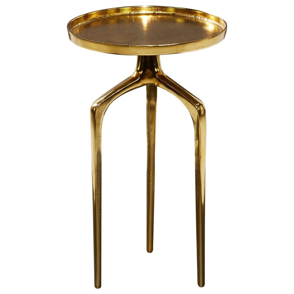 Maple and Jade 22" Round End Table with 3 Tripod Legs in Polished Gold, , large