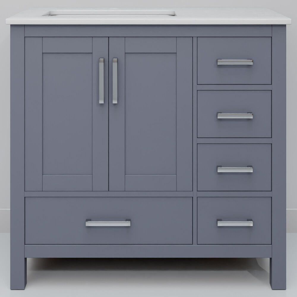 Lexora Home Jacques 36" Left Offset Single Bathroom Vanity in Dark Grey with 2 cm White Cultured Marble Top and Rectangular Sink, , large