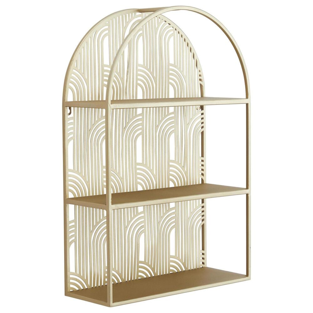 Maple and Jade 3-Level Rounded Room Wall Shelf with Arch Pattern in Gold, , large