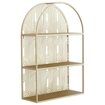 Maple and Jade 3-Level Rounded Room Wall Shelf with Arch Pattern in Gold, , large