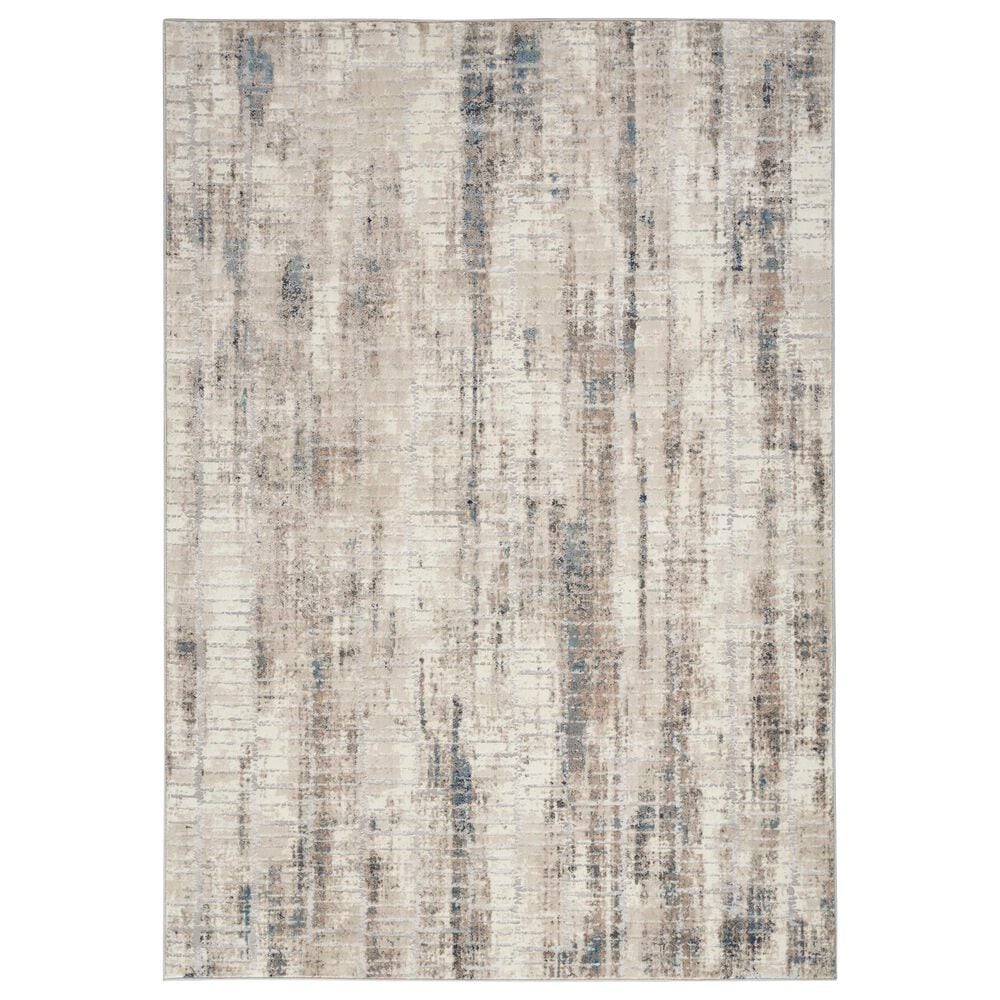 Nourison Infinity IFN02 9" x 12" Ivory, Grey and Blue Area Rug, , large