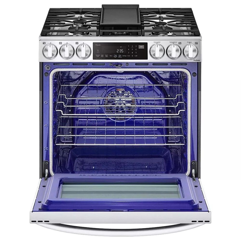 LG 2-Piece Kitchen Package with 6.3 Cu. Ft. Gas Range and Over-the-Range Microwave in Print Proof Stainless Steel, , large