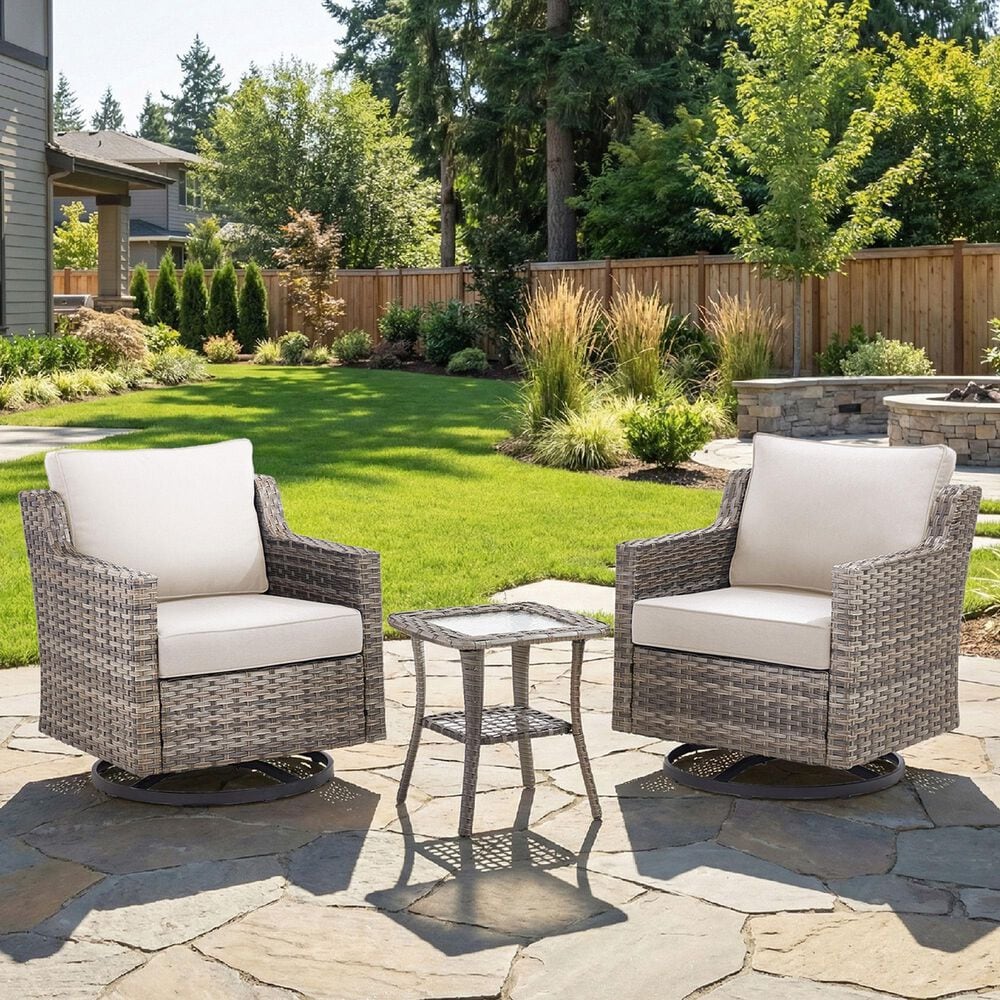 Sunwell Garden 3-Piece Patio Swivel Glider Set with 19" Side Table in Beige, , large