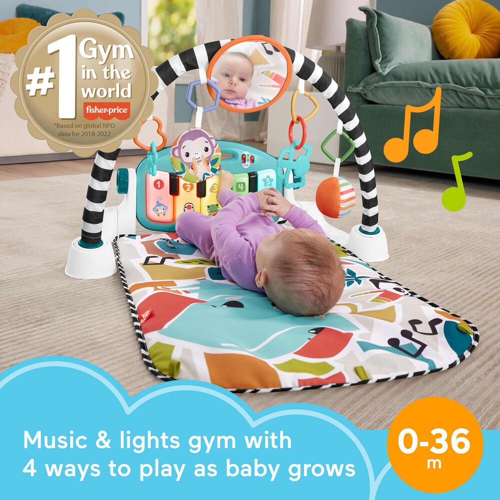 Fisher Price Glow and Grow Kick and Play Piano Gym Baby Playmat with Musical Learning Toy in Blue, , large