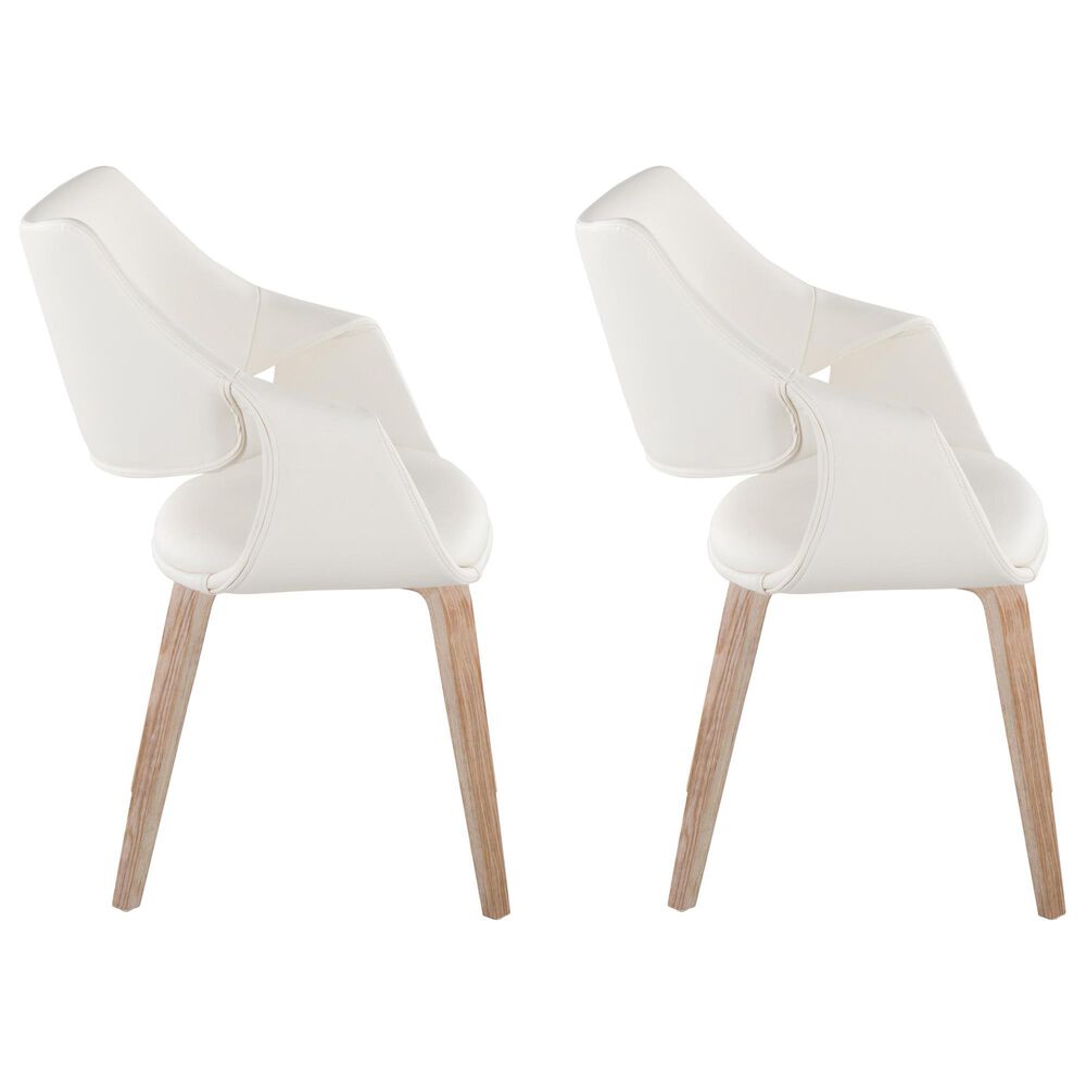 LumiSource Curvo Arm Chair with White Faux Leather Cushion in Whitewashed Wood (Set of 2), , large