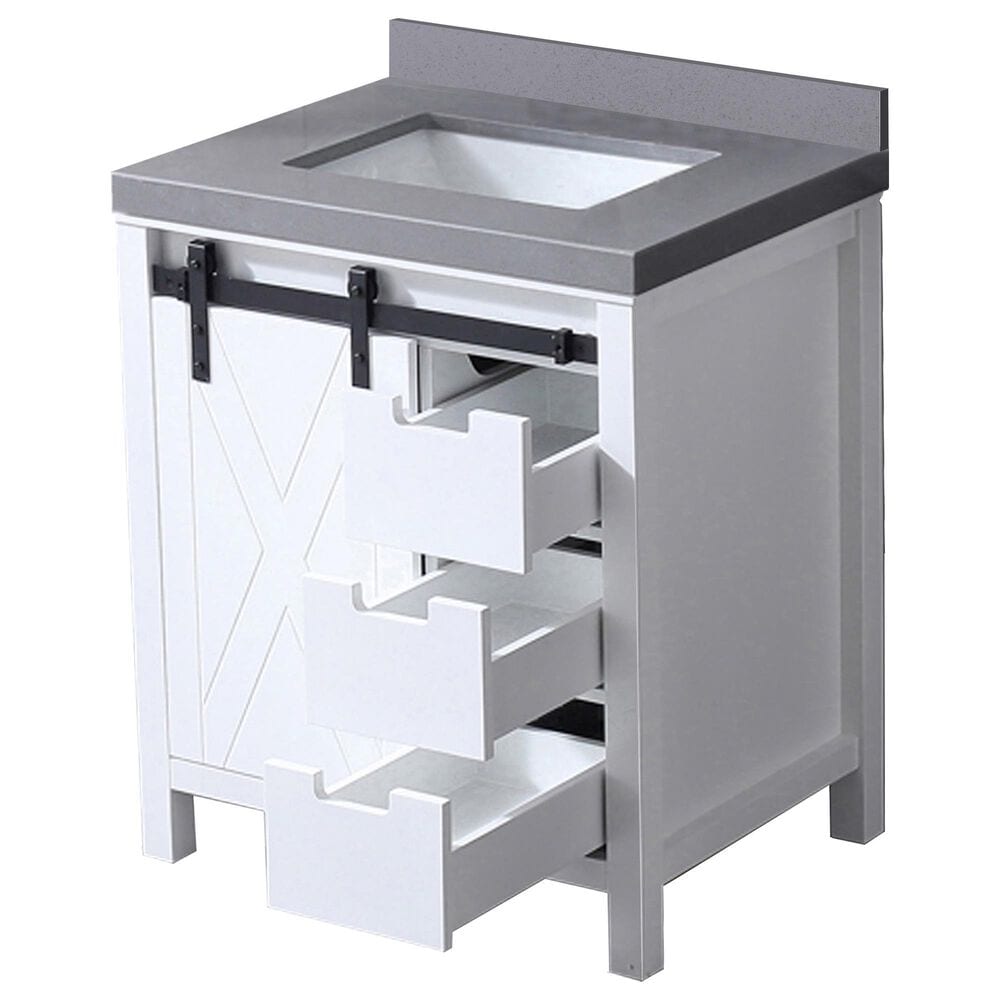 Lexora Home Marsyas 30&quot; Single Bathroom Vanity in White with Grey Quartz Top and Rectangular Sink, , large