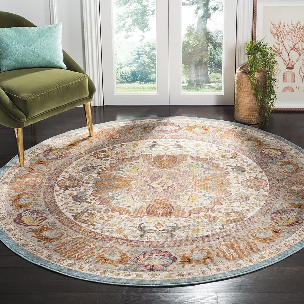Safavieh Aria 6&#39;6&quot; Round Beige and Orange Area Rug, , large