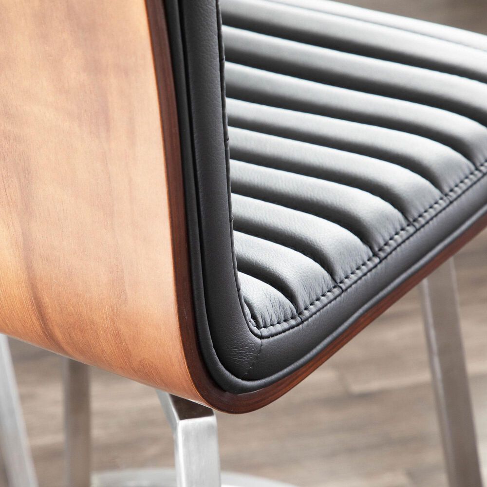 Lumisource Mason Swivel Counter Stool with Black Cushion in Stainless Steel and Walnut &#40;Set of 2&#41;, , large