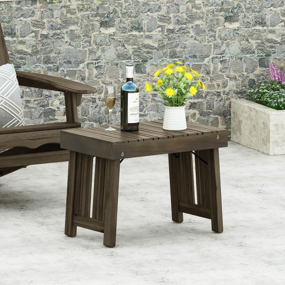 Hearth and Haven Kyoto Outdoor Folding Side Table with Slatted Top in Grey, , large