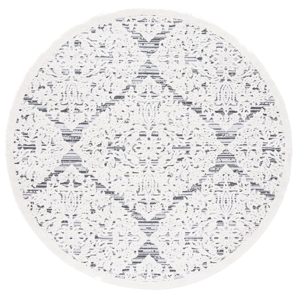 Safavieh Cabana CBN660A 6"7" Round Ivory and Grey Indoor/Outdoor Area Performance Rug, , large