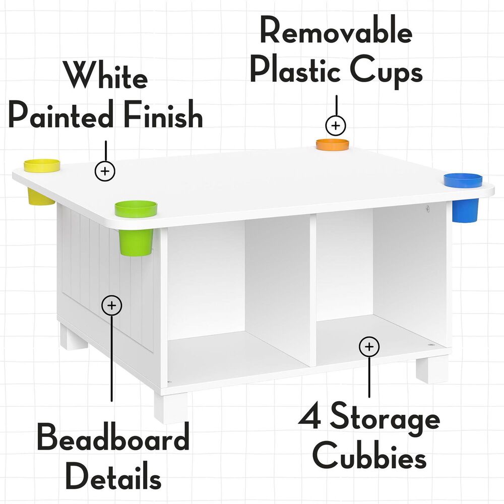 RiverRidge Home Kids Activity Table with 4 Cups and 2-Piece Gray Bins in White Painted, , large