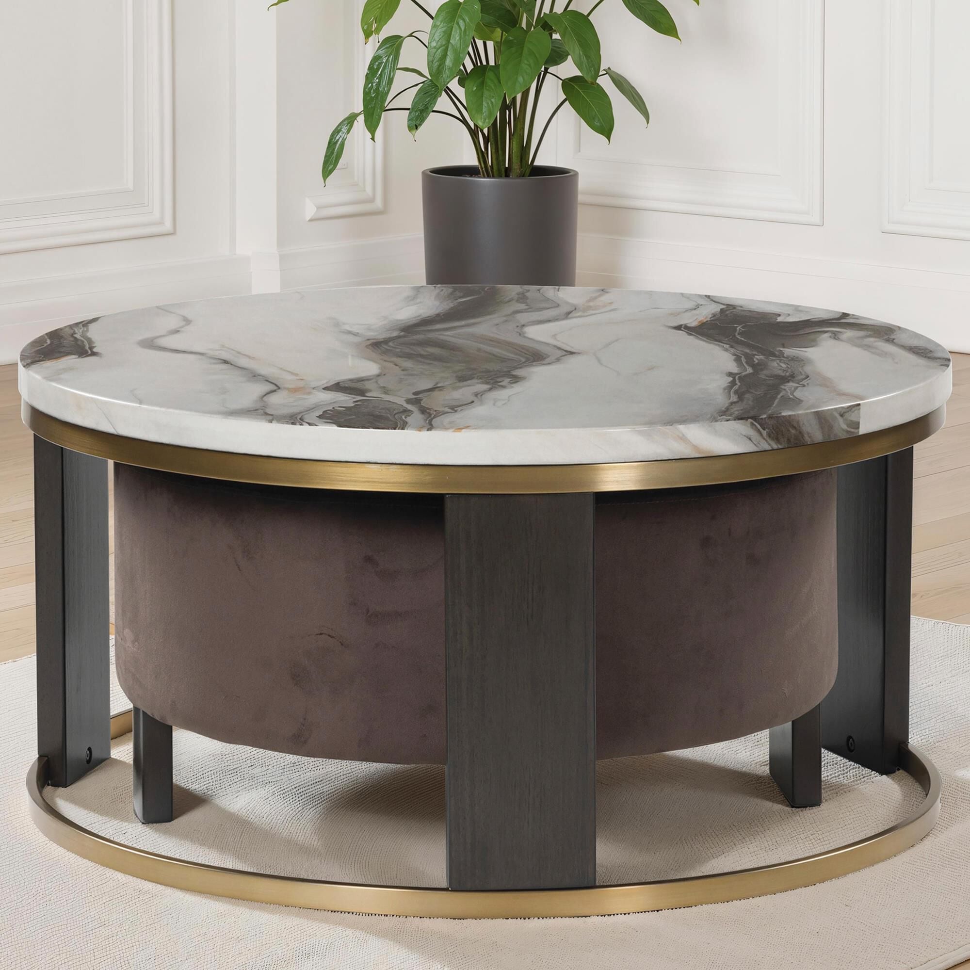 Ashley Jazmore 2-Piece Nesting Cocktail Table Set in Brown and Brass