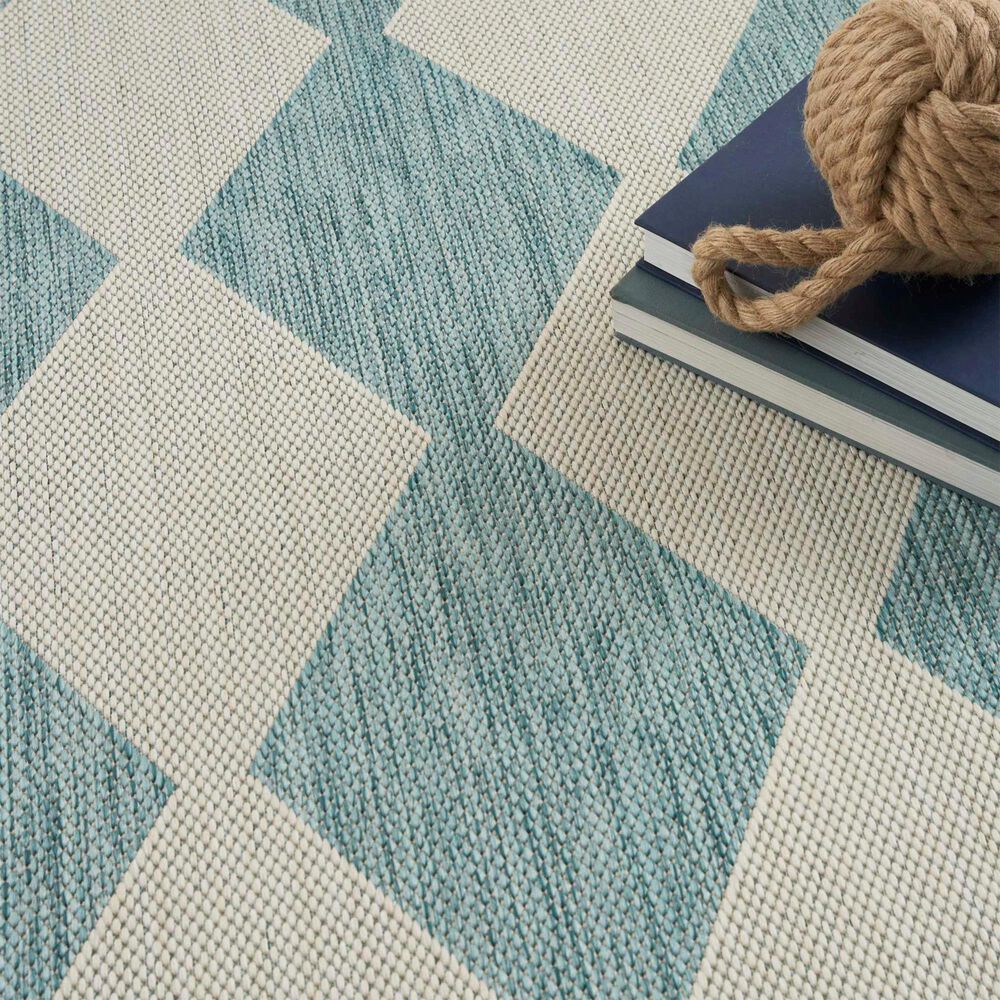 Nourison Positano Geometric Aqua 8&#39; x 10&#39; Indoor/Outdoor Area Rug, , large