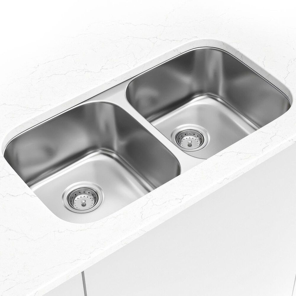 MS International Double Bowl 18-Gauge Stainless Steel Undermount Kitchen Sink, , large