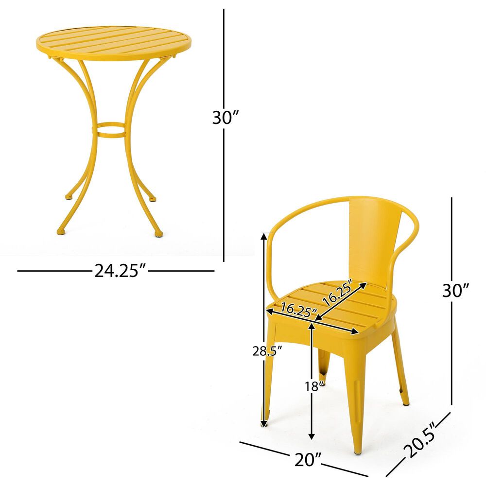 Hearth and Haven Colmar 3-Piece Outdoor Bistro Set in Yellow, , large