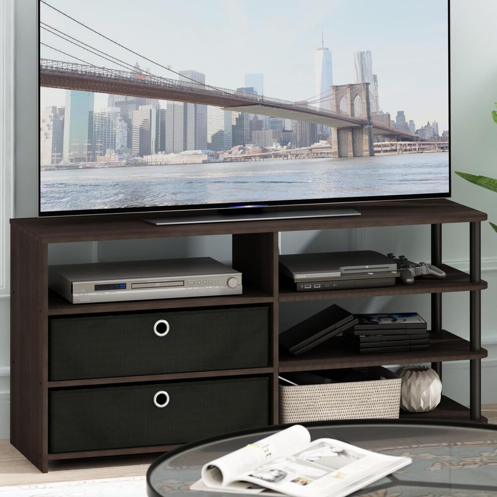 HOMLUX 46.6" Simple Design TV Stand with Bins in Walnut and Black, , large