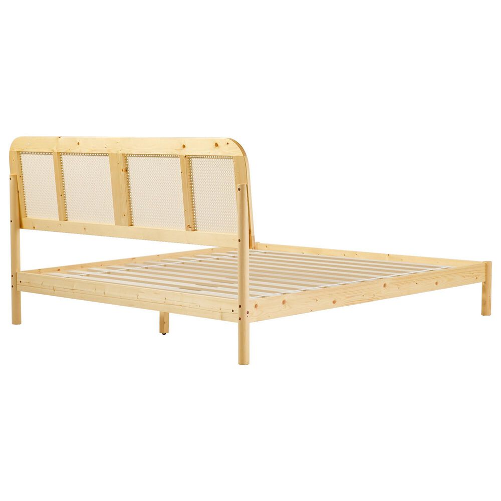 Walker Edison Neru King Platform Bed with Curved Rattan Headboard in Natural, , large