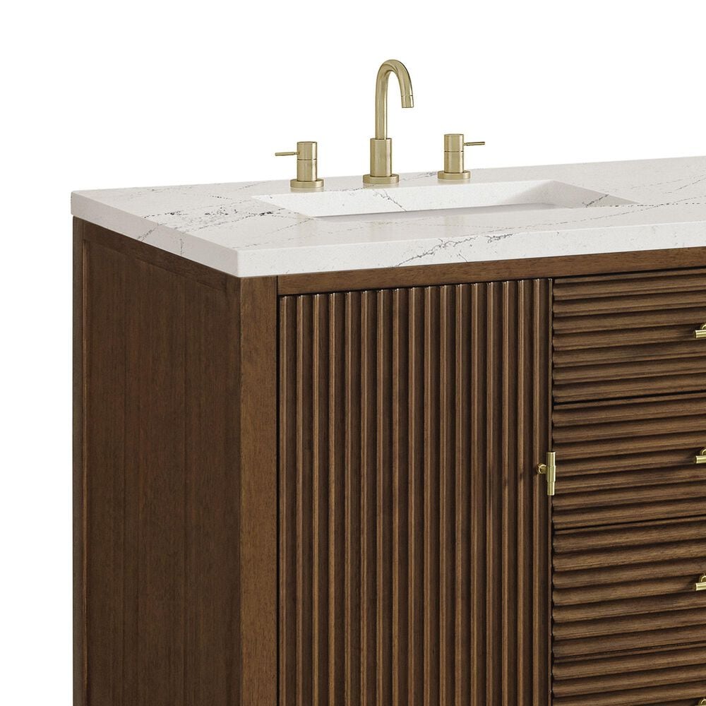 James Martin Vanities Myrrin 60&quot; Double Vanity in Mid Century Walnut with 3 cm Ethereal Noctis Quartz Top, , large