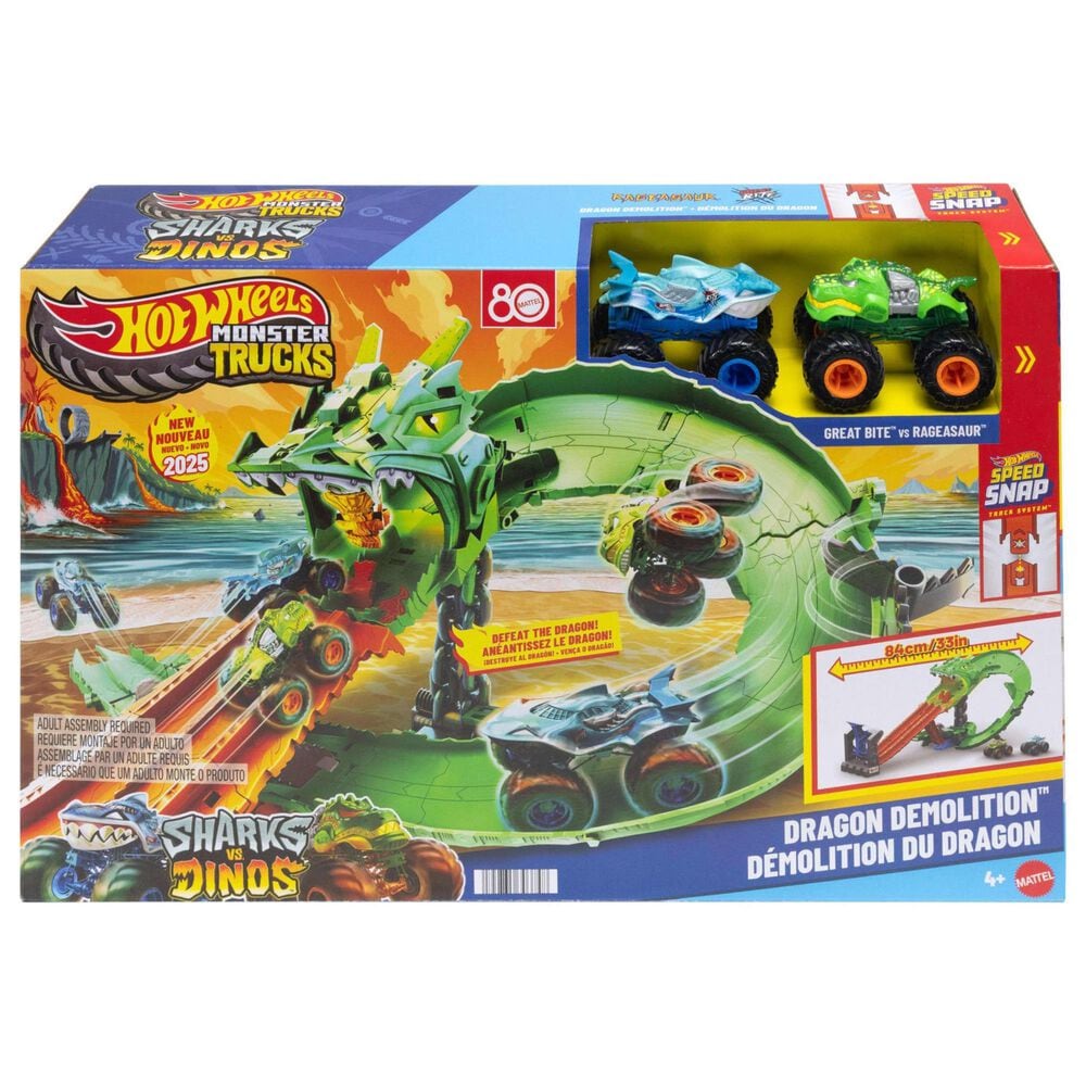 Hot Wheels Monster Trucks Dragon Demolition Track Set in Multicolor, , large
