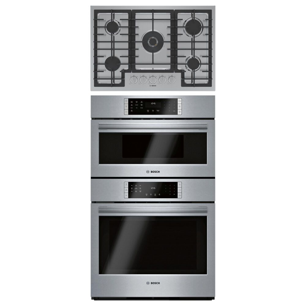 Bosch 800 Series 2-Piece Kitchen Package with 30" Double Speed Combination Oven 30" Gas Cooktop and in Stainless Steel, , large