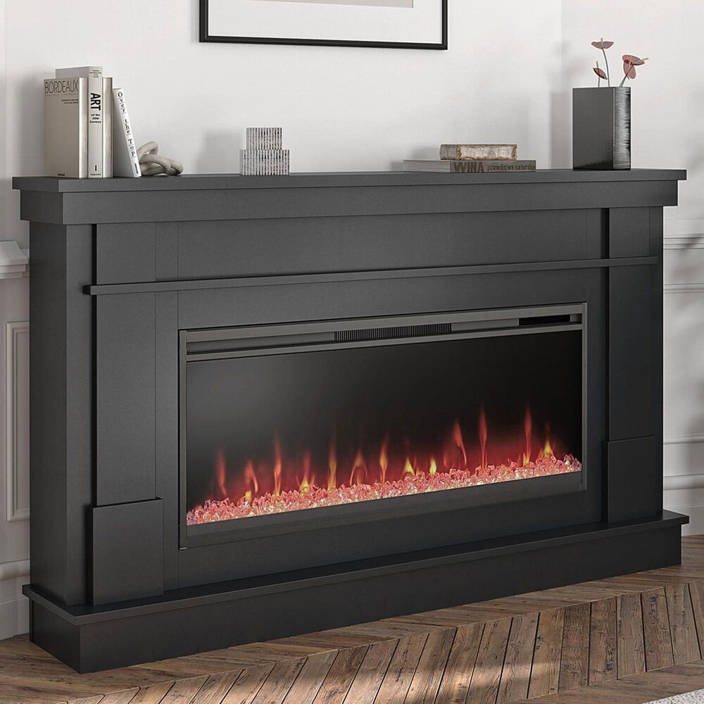 DHP Waverly Wide Electric Fireplace with Crystal Bed in Black | NFM