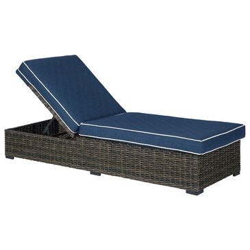 Signature Design by Ashley Grasson Lane Chaise Lounge with Cushion in Brown with Blue Cushions, , large