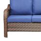 Sunwell Garden 34"H 3-Seater Outdoor Sofa with Curved Armrests and Navy Cushions in Brown, , large