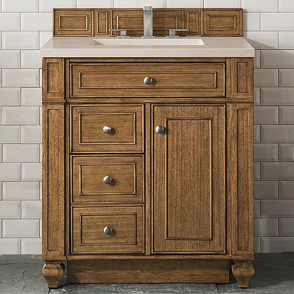 James Martin Vanities Bristol 30&quot; Single Bathroom Vanity in Saddle Brown with 3 cm Eternal Marfil Quartz Top and Rectangular Sink, , large